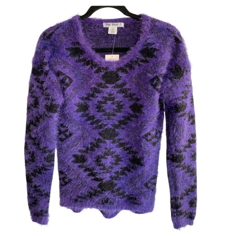 Say What? Purple and Black Sweater Sz M